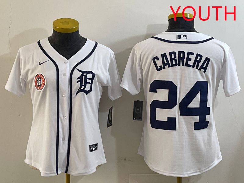 Youth Detroit Tigers #24 Cabrera White Game 2025 Nike MLB Jersey style 3